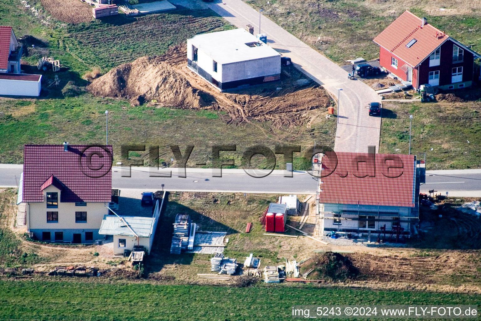 Oblique view of New development area NE in the district Schaidt in Wörth am Rhein in the state Rhineland-Palatinate, Germany