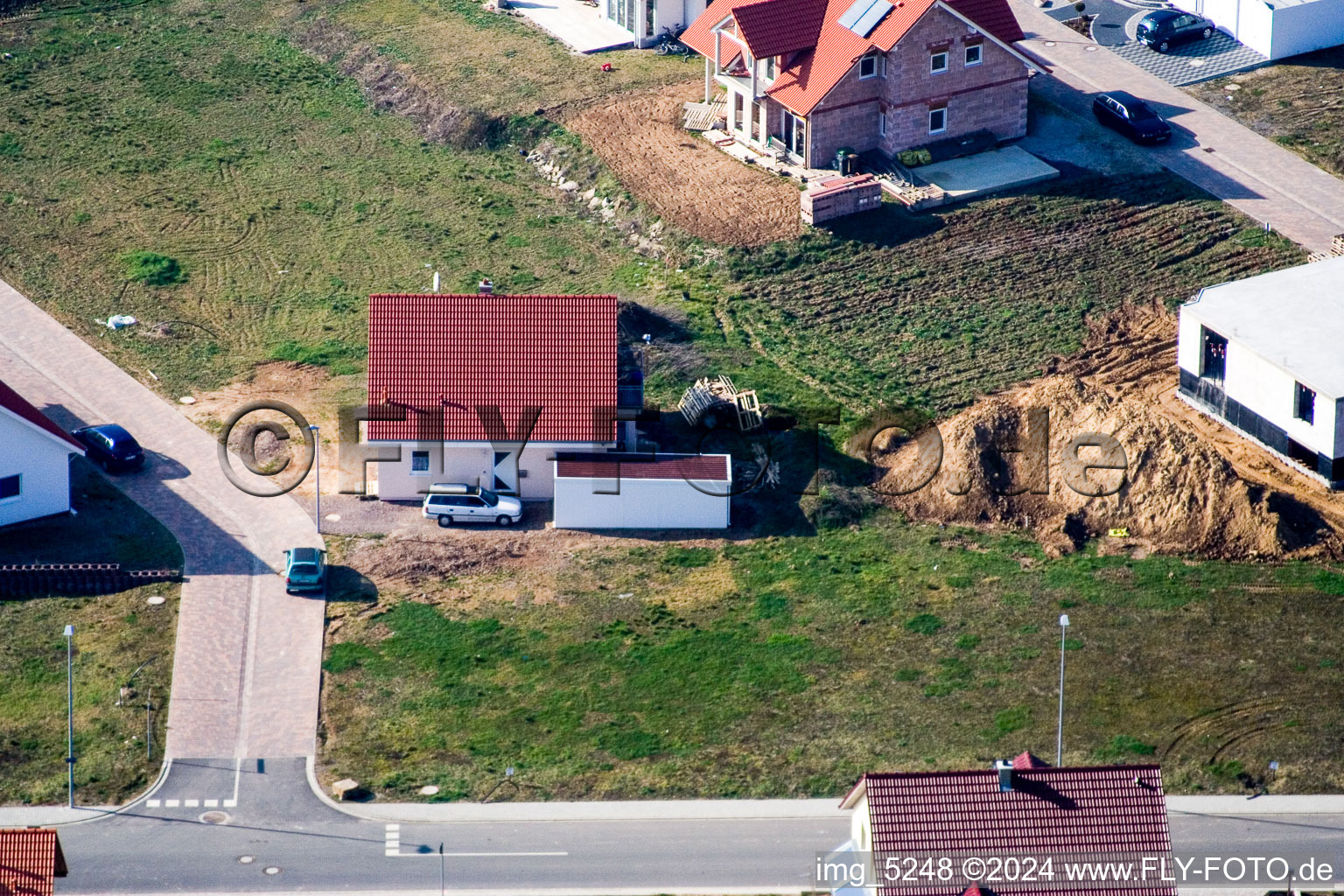 Bird's eye view of New development area NE in the district Schaidt in Wörth am Rhein in the state Rhineland-Palatinate, Germany