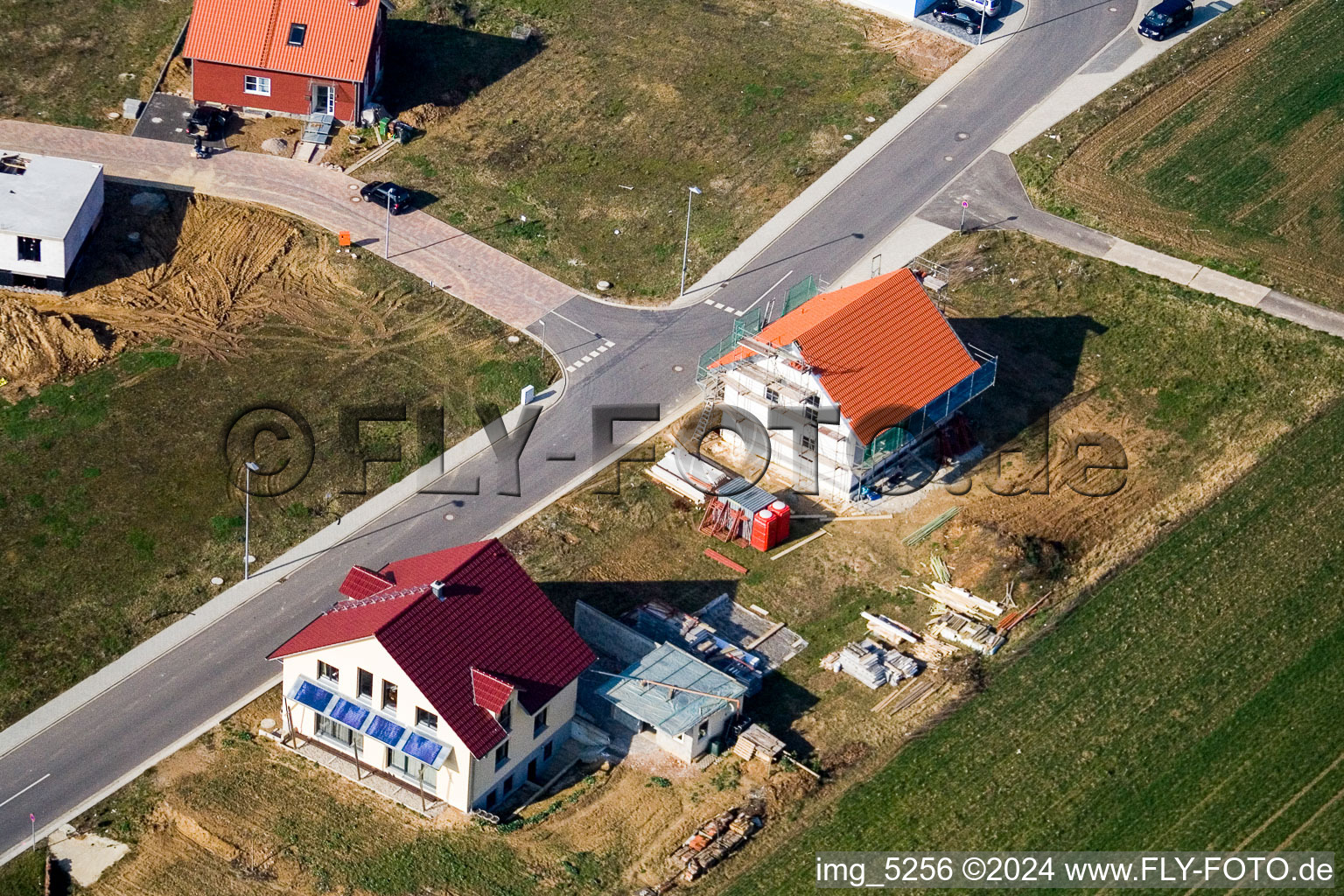 New development area NE in the district Schaidt in Wörth am Rhein in the state Rhineland-Palatinate, Germany seen from a drone