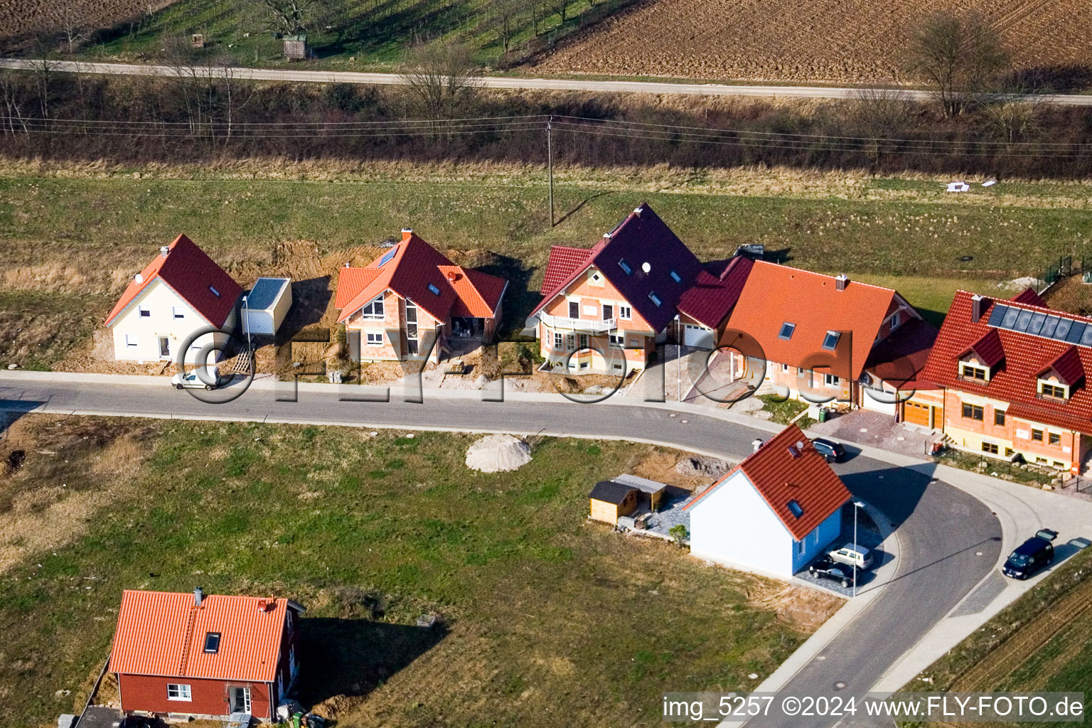 Aerial view of New development area NO in the district Schaidt in Wörth am Rhein in the state Rhineland-Palatinate, Germany