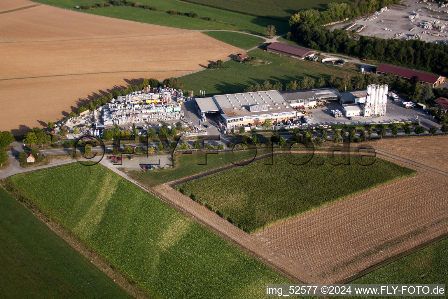 Oblique view of Mühlackerstraße , Fa. Kömpf in the district Darmsheim in Sindelfingen in the state Baden-Wuerttemberg, Germany