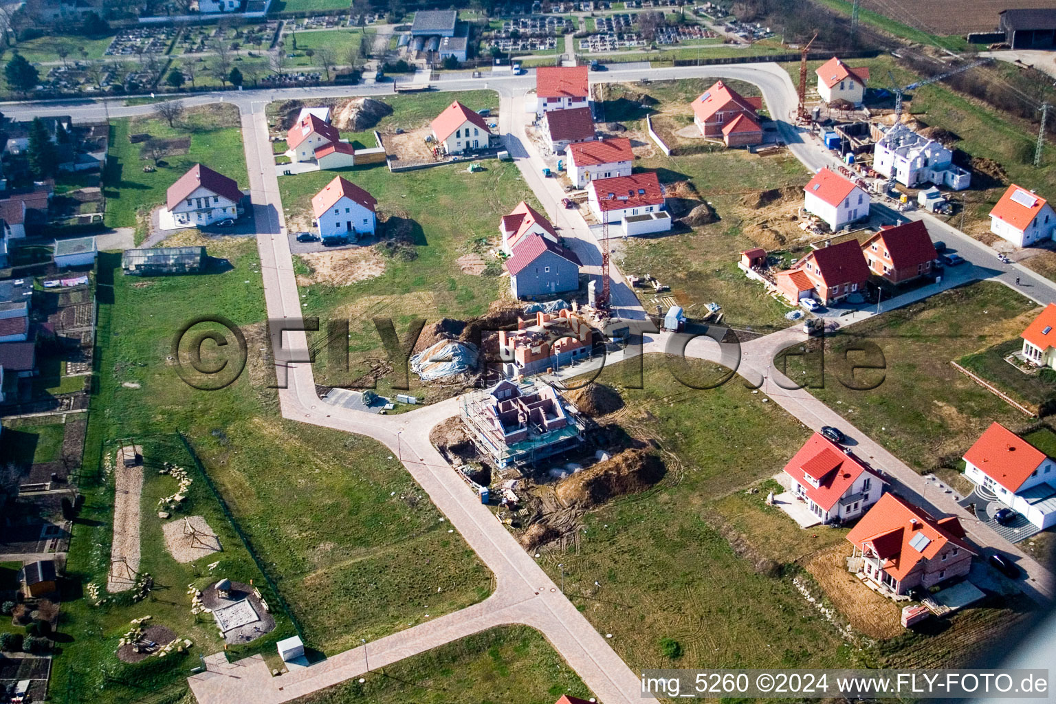 Oblique view of New development area NE in the district Schaidt in Wörth am Rhein in the state Rhineland-Palatinate, Germany