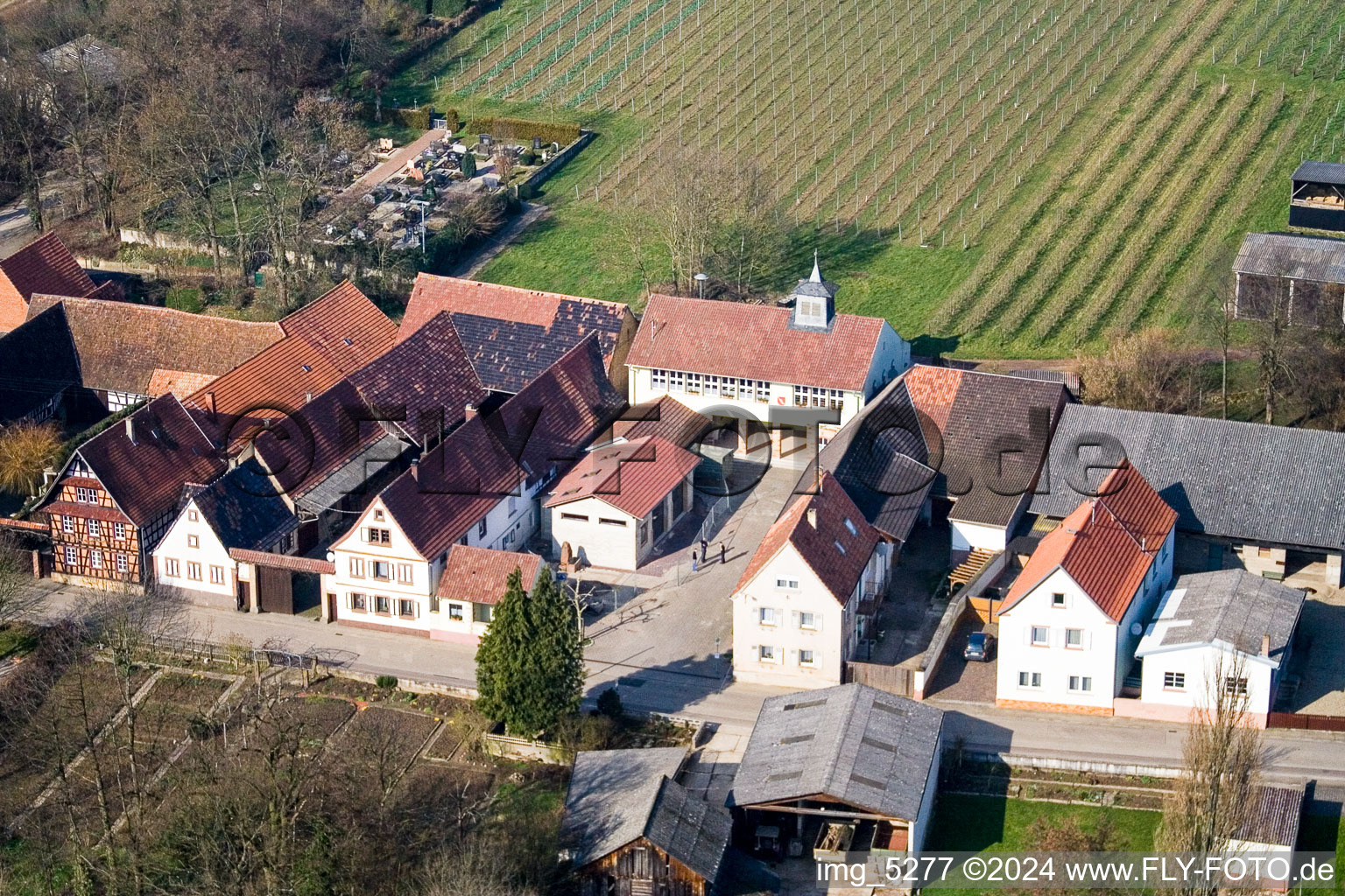 Aerial view of Main Street in Vollmersweiler in the state Rhineland-Palatinate, Germany