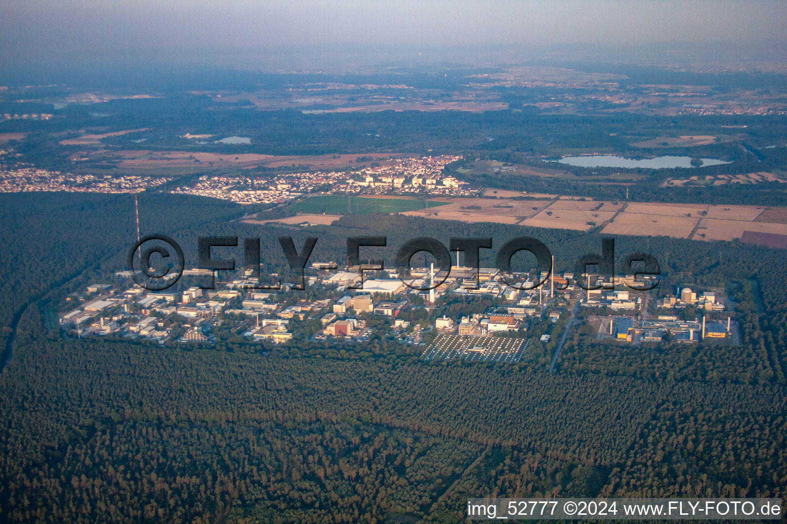 Karlsruhe Nuclear Research Center from the east in the district Leopoldshafen in Eggenstein-Leopoldshafen in the state Baden-Wuerttemberg, Germany