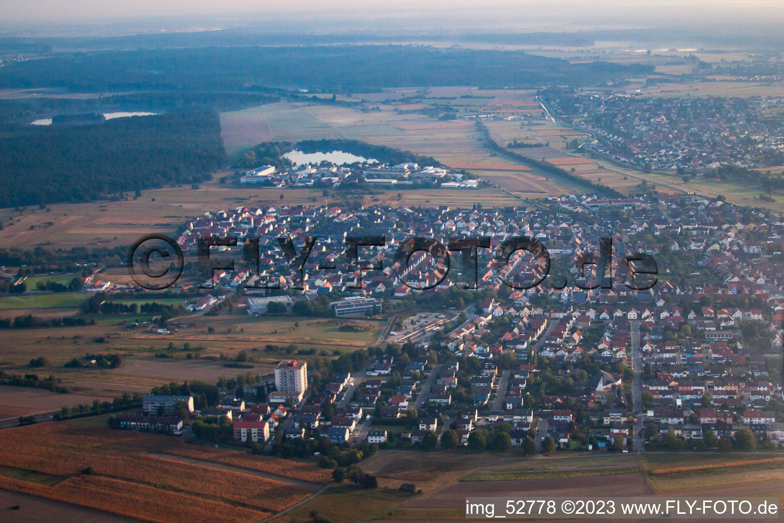 Bird's eye view of District Spöck in Stutensee in the state Baden-Wuerttemberg, Germany