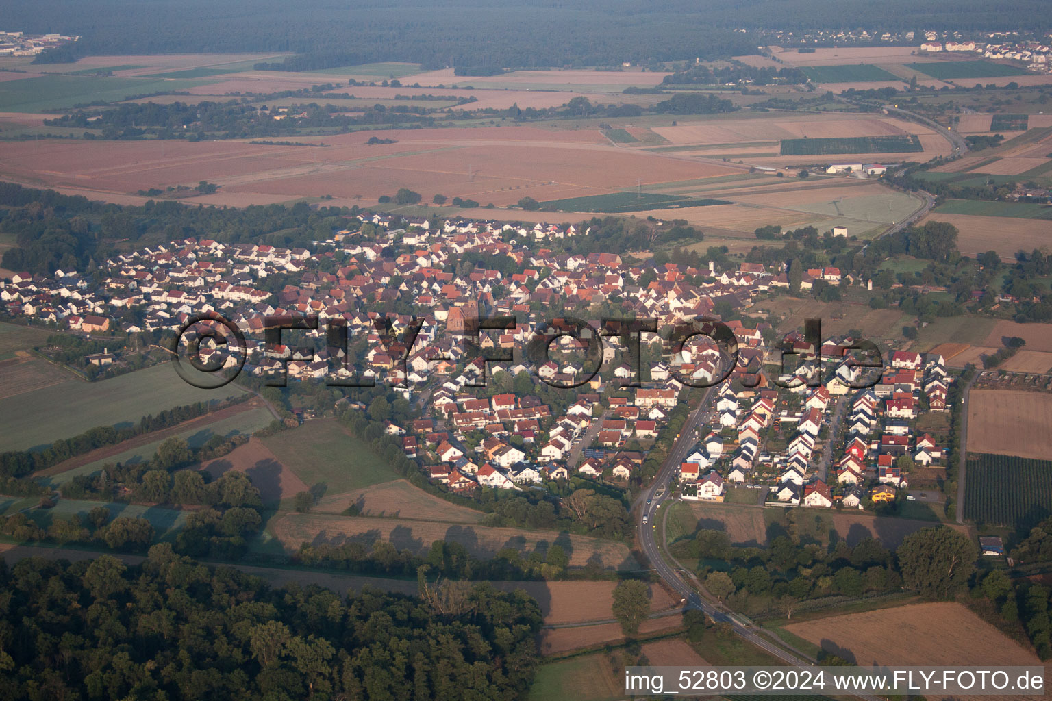 District Staffort in Stutensee in the state Baden-Wuerttemberg, Germany seen from a drone