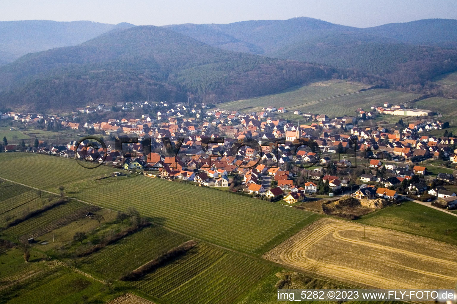 Aerial view of From the southeast in Oberotterbach in the state Rhineland-Palatinate, Germany