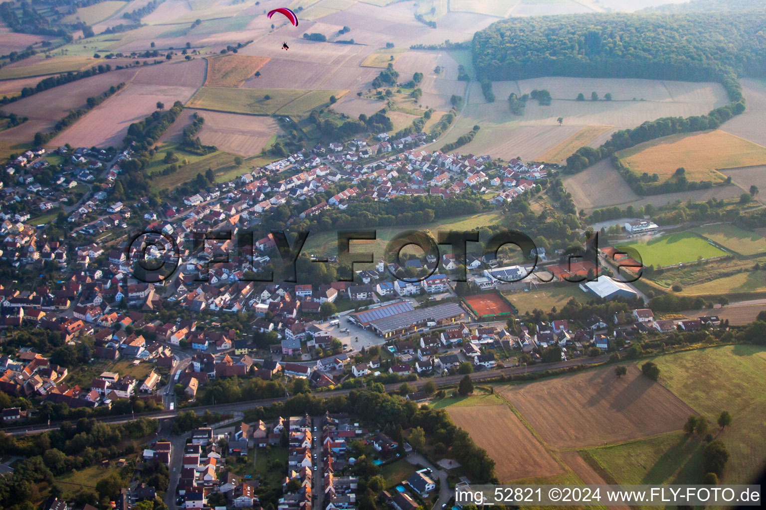 District Jöhlingen in Walzbachtal in the state Baden-Wuerttemberg, Germany seen from above