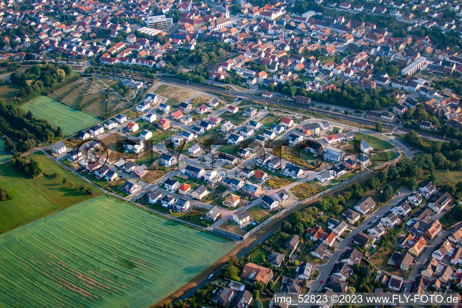 Bird's eye view of District Jöhlingen in Walzbachtal in the state Baden-Wuerttemberg, Germany