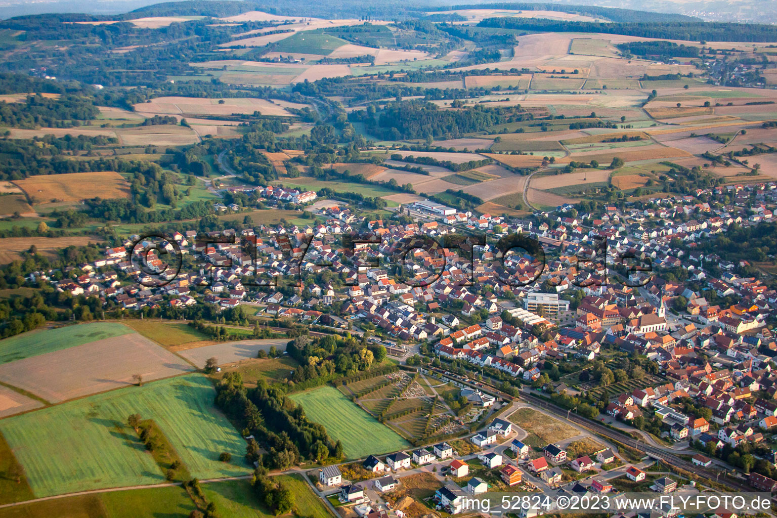 District Jöhlingen in Walzbachtal in the state Baden-Wuerttemberg, Germany viewn from the air