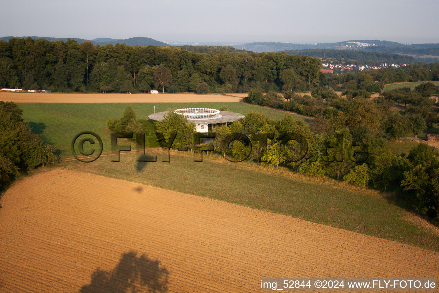 Aerial photograpy of Radio beacon KRH VOR Karlsruhe in the district Wöschbach in Pfinztal in the state Baden-Wuerttemberg, Germany