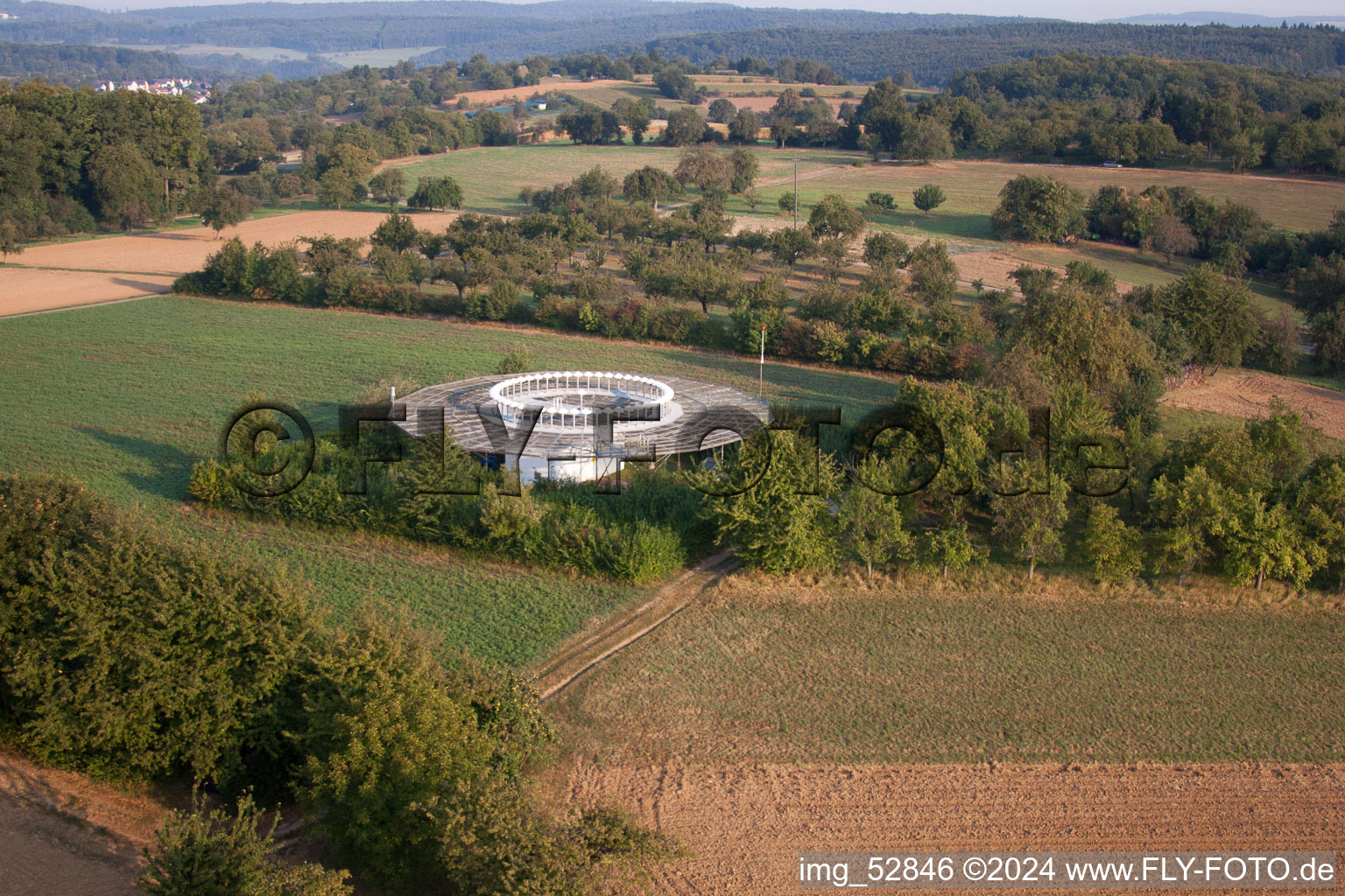 Radio beacon KRH VOR Karlsruhe in the district Wöschbach in Pfinztal in the state Baden-Wuerttemberg, Germany from above