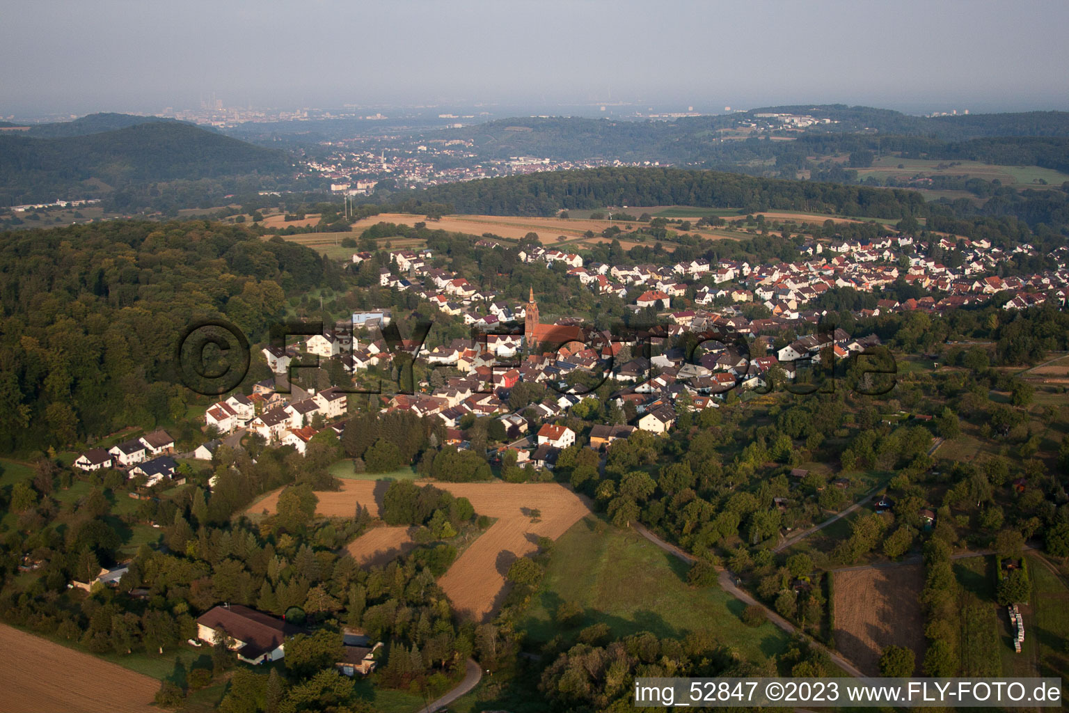 From the east in the district Wöschbach in Pfinztal in the state Baden-Wuerttemberg, Germany