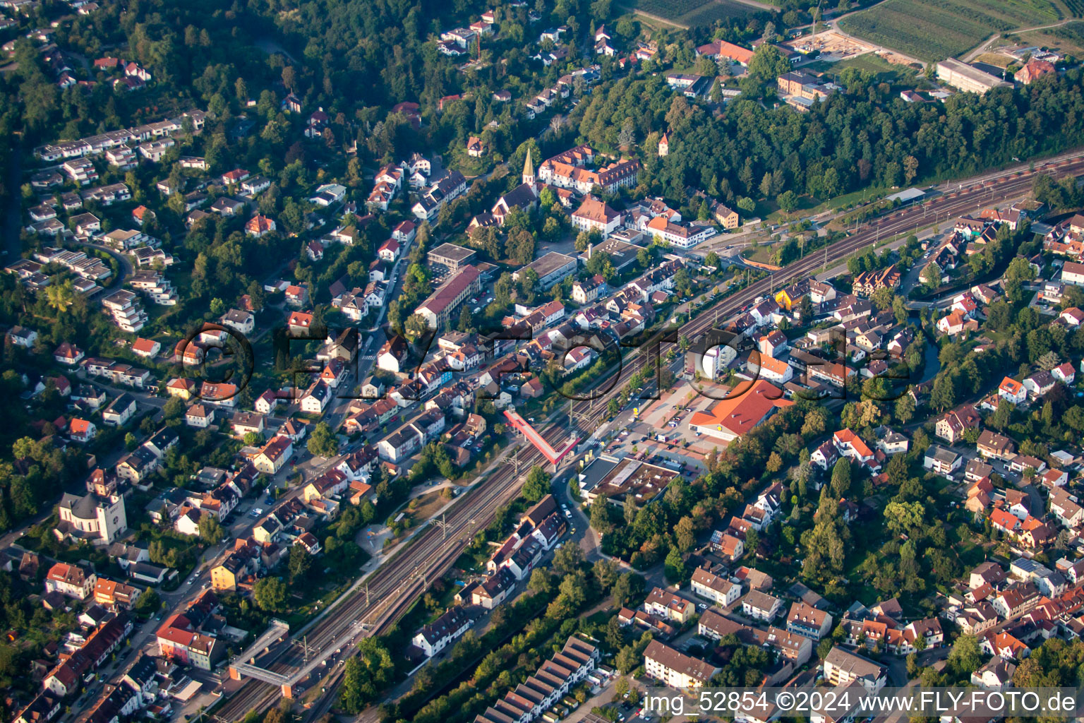 Railway platform "The Red Blit in the district Grötzingen in Karlsruhe in the state Baden-Wuerttemberg, Germany