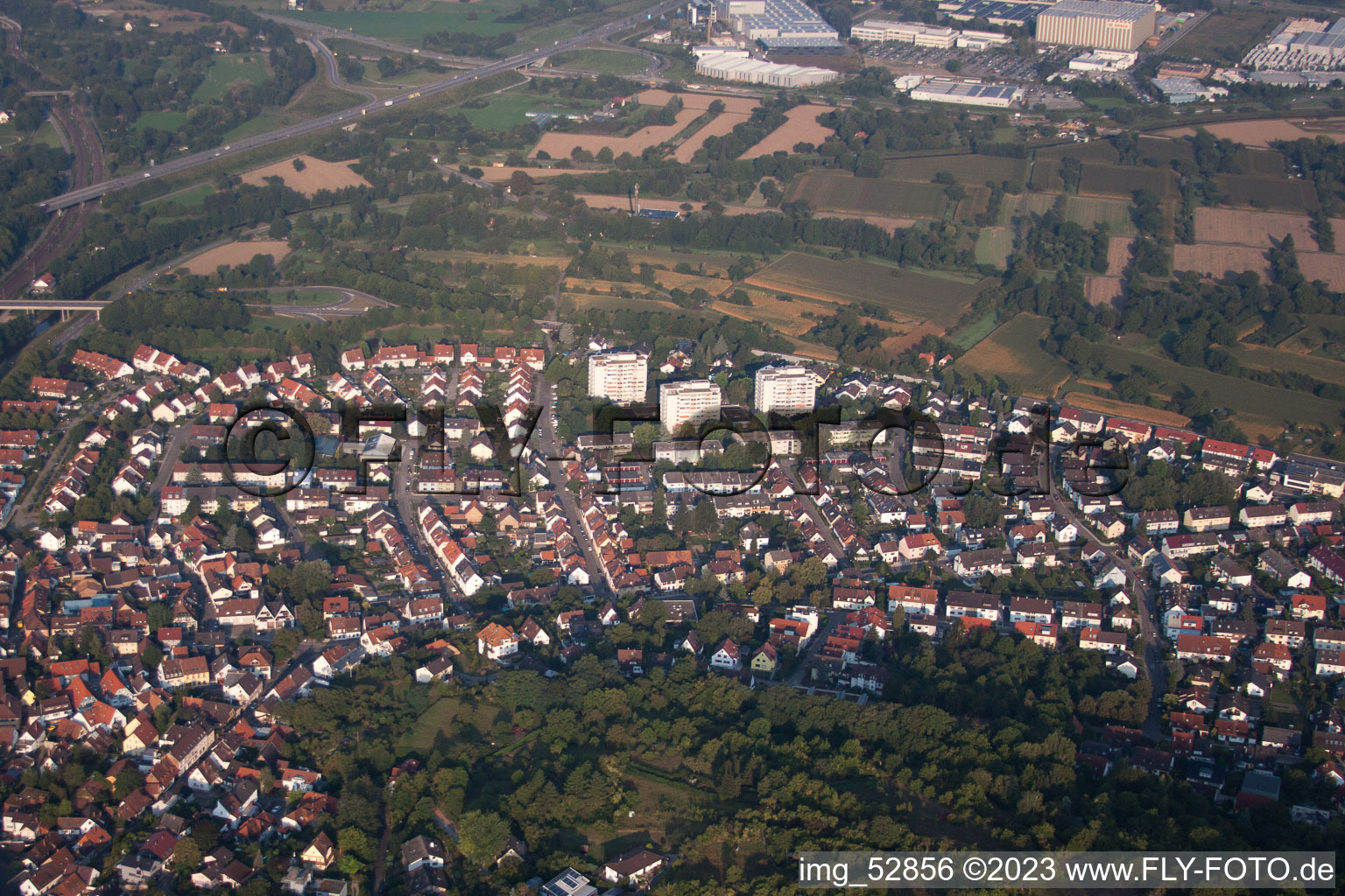 Aerial photograpy of District Grötzingen in Karlsruhe in the state Baden-Wuerttemberg, Germany