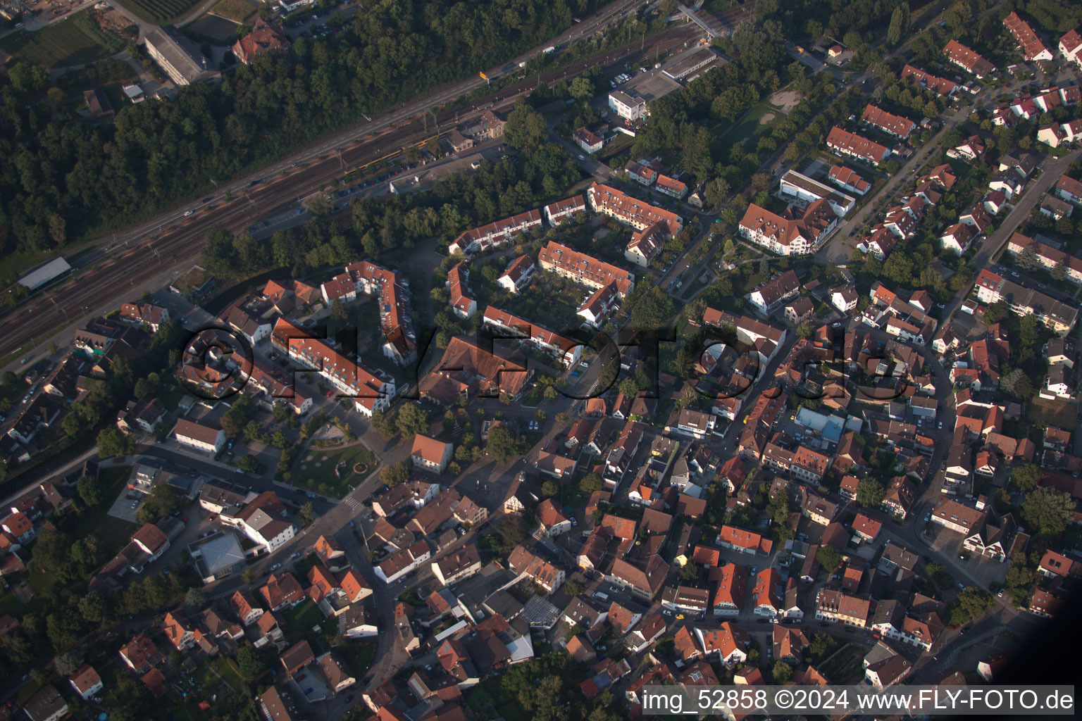 District Grötzingen in Karlsruhe in the state Baden-Wuerttemberg, Germany from above