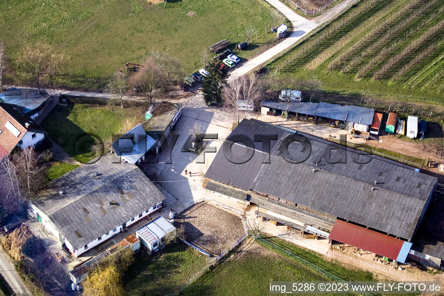Aerial photograpy of Heidebrunnerhof horse farm in Oberotterbach in the state Rhineland-Palatinate, Germany