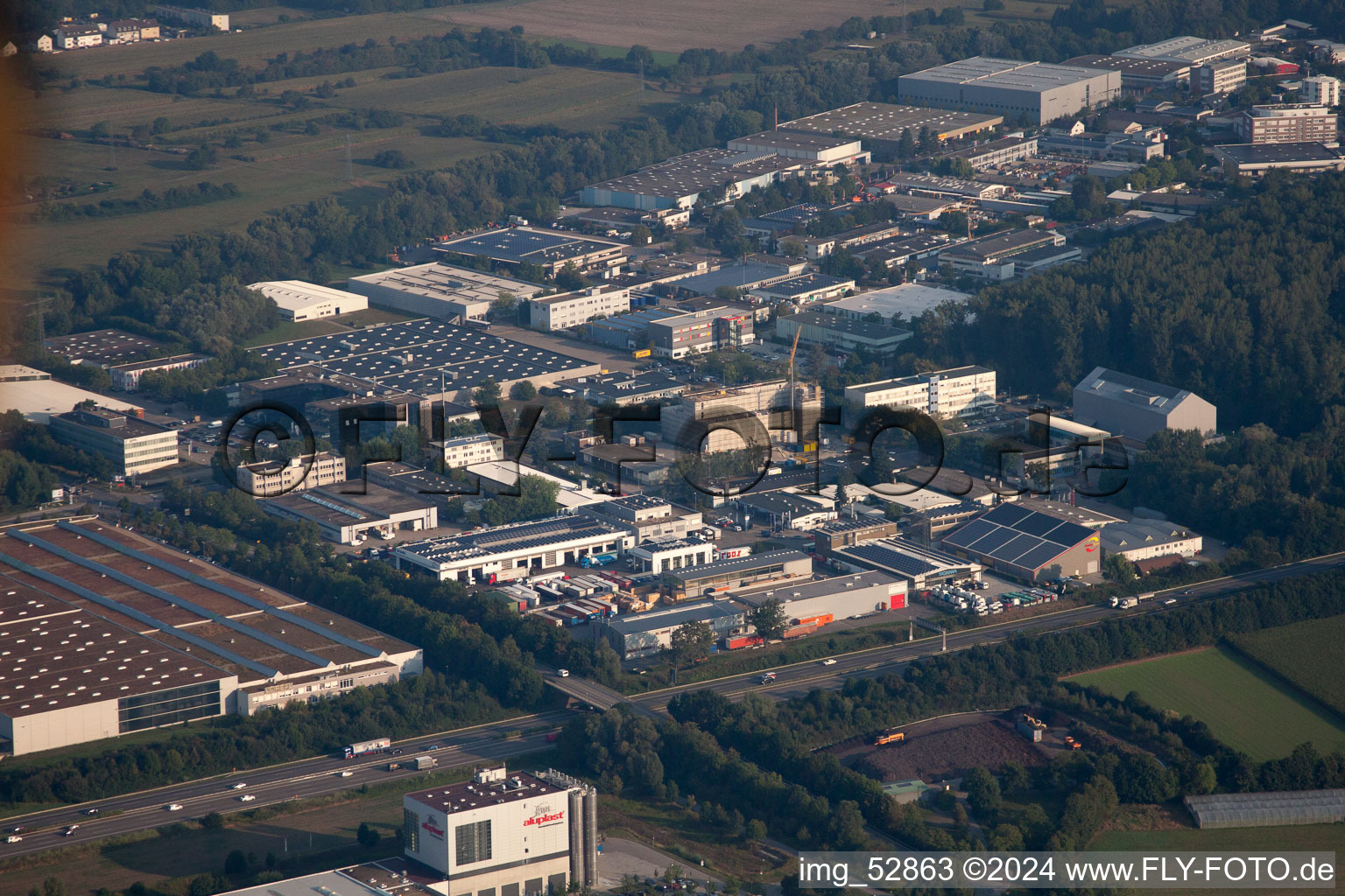 Aerial photograpy of Greschbachstr in the district Grötzingen in Karlsruhe in the state Baden-Wuerttemberg, Germany