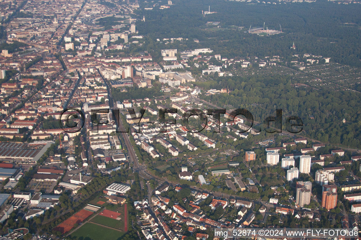 Aerial view of KA East in the district Oststadt in Karlsruhe in the state Baden-Wuerttemberg, Germany