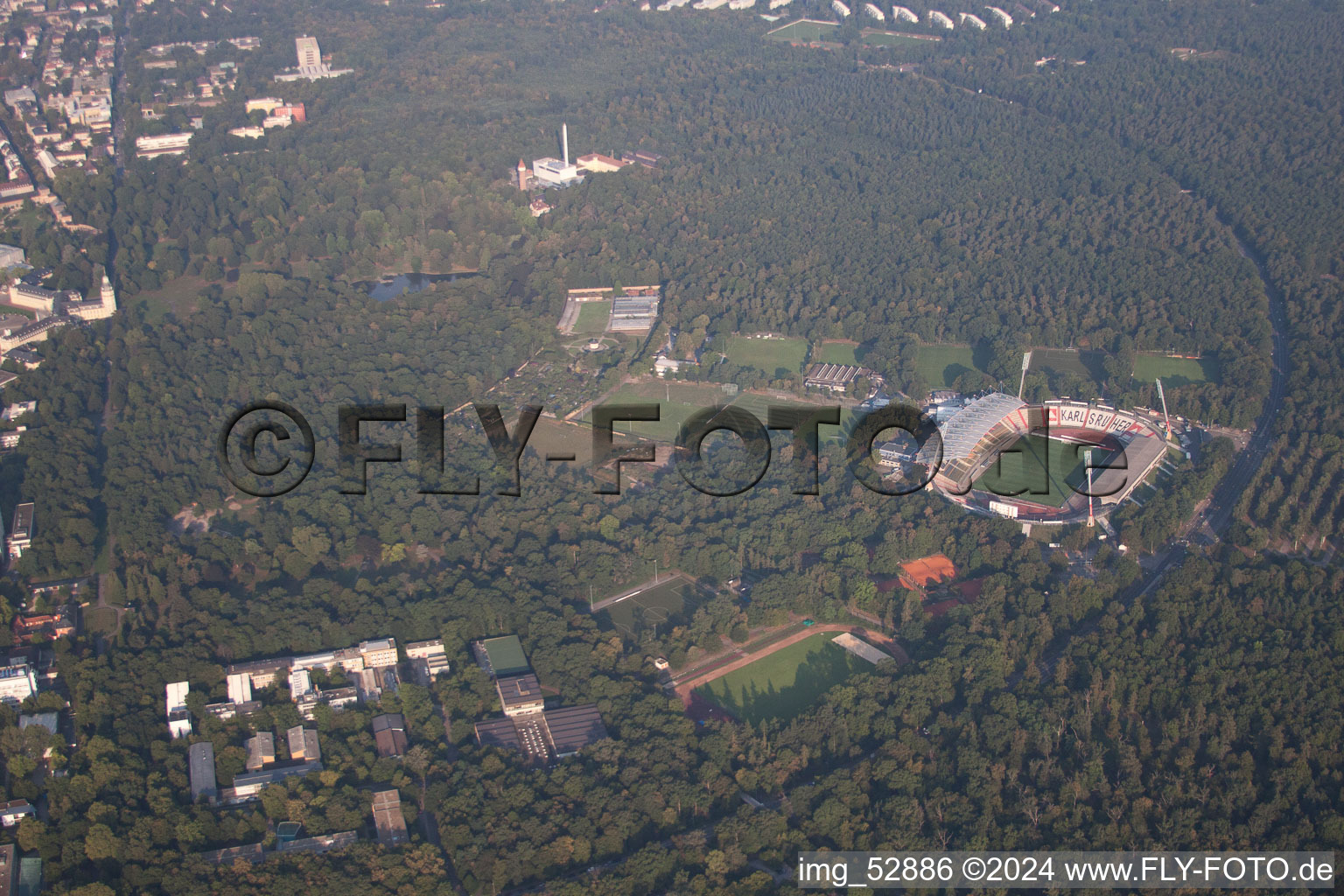 Aerial view of Wildlife Park Stadium in the district Innenstadt-Ost in Karlsruhe in the state Baden-Wuerttemberg, Germany