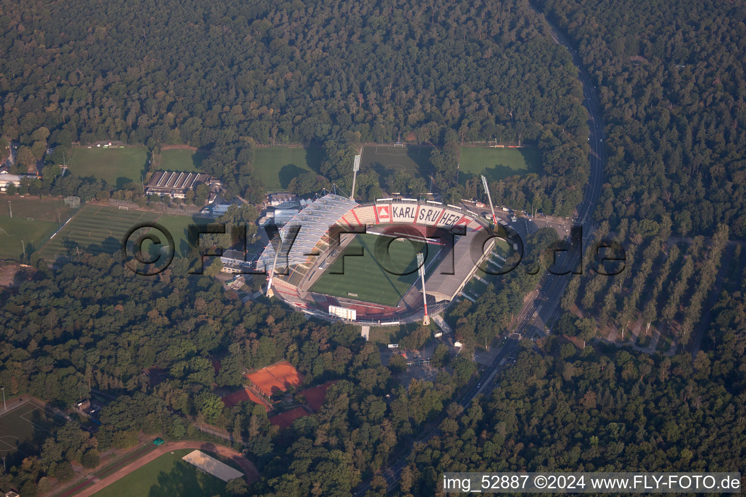 Aerial photograpy of Wildparkstadion in the district Innenstadt-Ost in Karlsruhe in the state Baden-Wuerttemberg, Germany