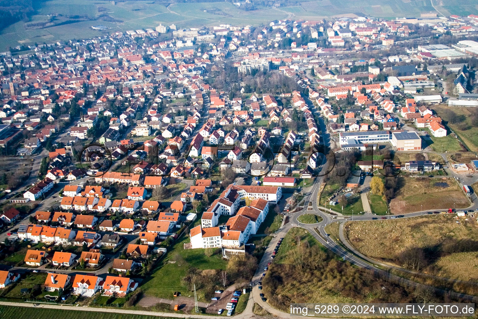 Aerial view of Steinfelderstr in Bad Bergzabern in the state Rhineland-Palatinate, Germany