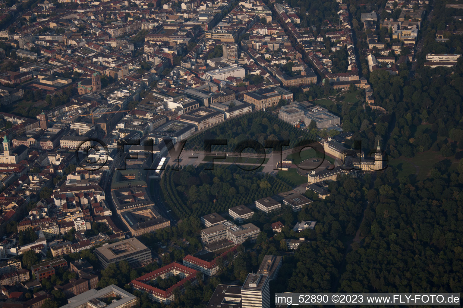 Aerial view of Circle and lock in the district Innenstadt-West in Karlsruhe in the state Baden-Wuerttemberg, Germany