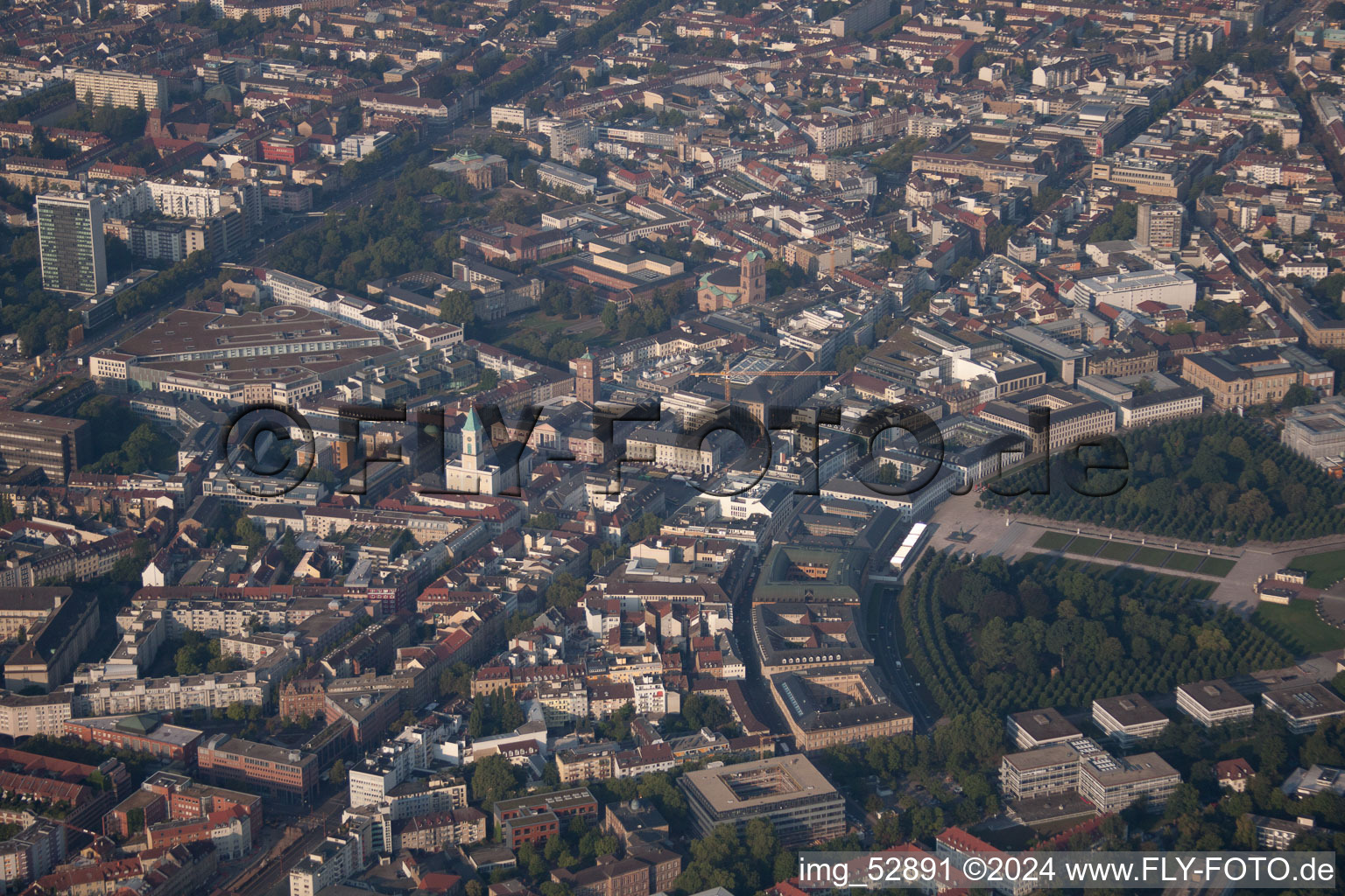 Drone recording of District Innenstadt-West in Karlsruhe in the state Baden-Wuerttemberg, Germany