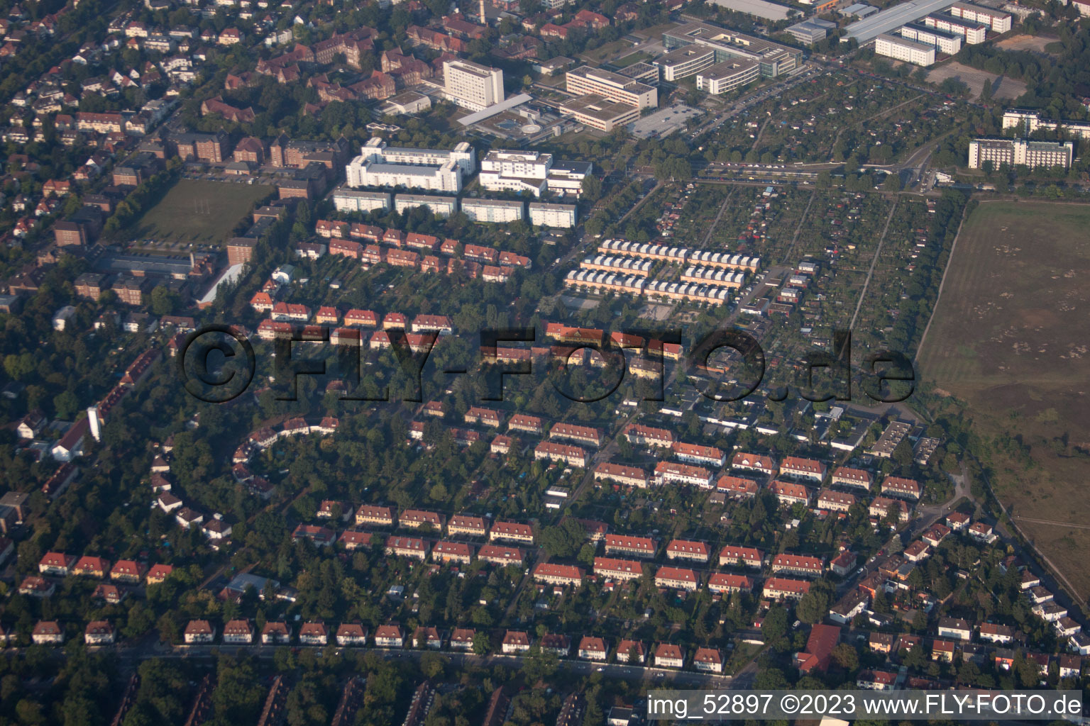 District Nordstadt in Karlsruhe in the state Baden-Wuerttemberg, Germany from above