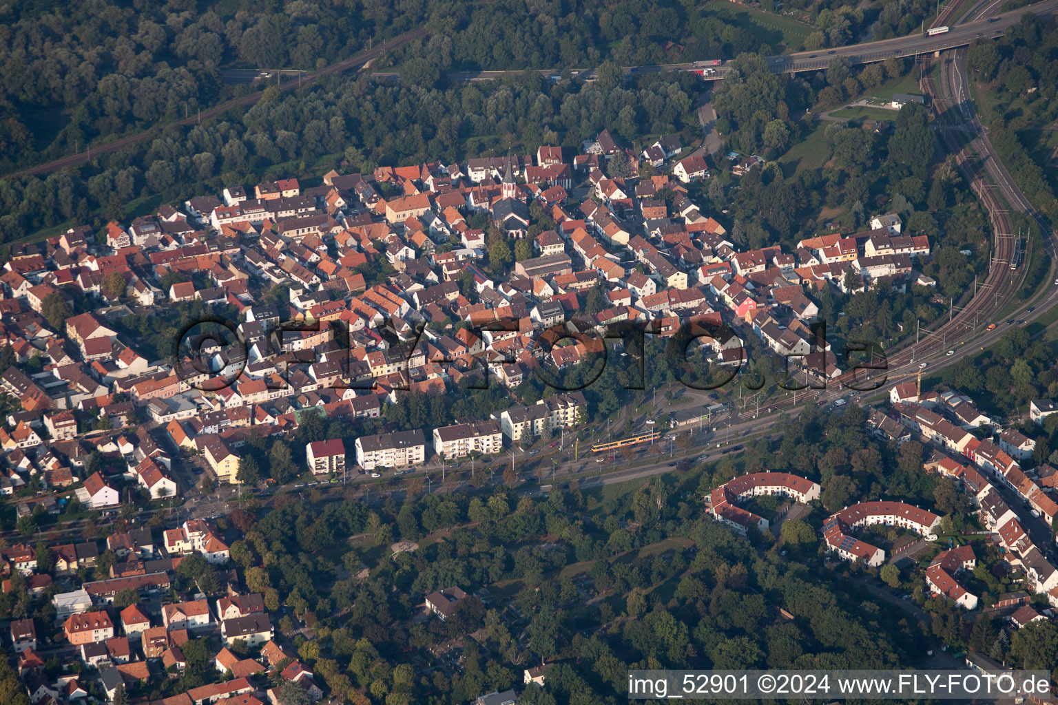 District Nordweststadt in Karlsruhe in the state Baden-Wuerttemberg, Germany from the plane