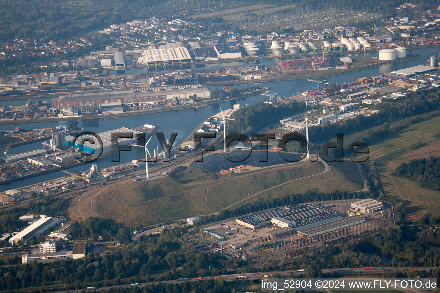 KA Rheinhafen in the district Rheinhafen in Karlsruhe in the state Baden-Wuerttemberg, Germany from the drone perspective