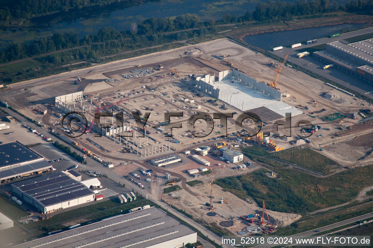 Drone recording of Oberwald Industrial Area in the district Maximiliansau in Wörth am Rhein in the state Rhineland-Palatinate, Germany