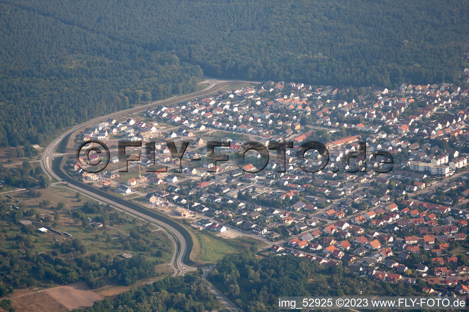 New development area SW in Jockgrim in the state Rhineland-Palatinate, Germany viewn from the air