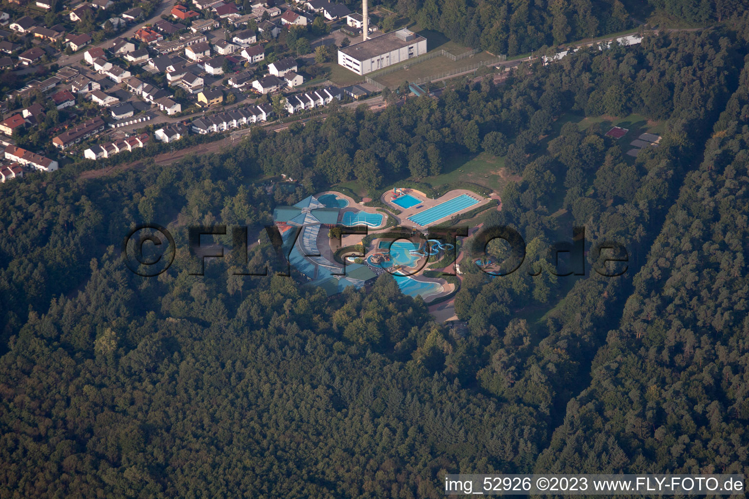 Oblique view of Bathing park in Wörth am Rhein in the state Rhineland-Palatinate, Germany