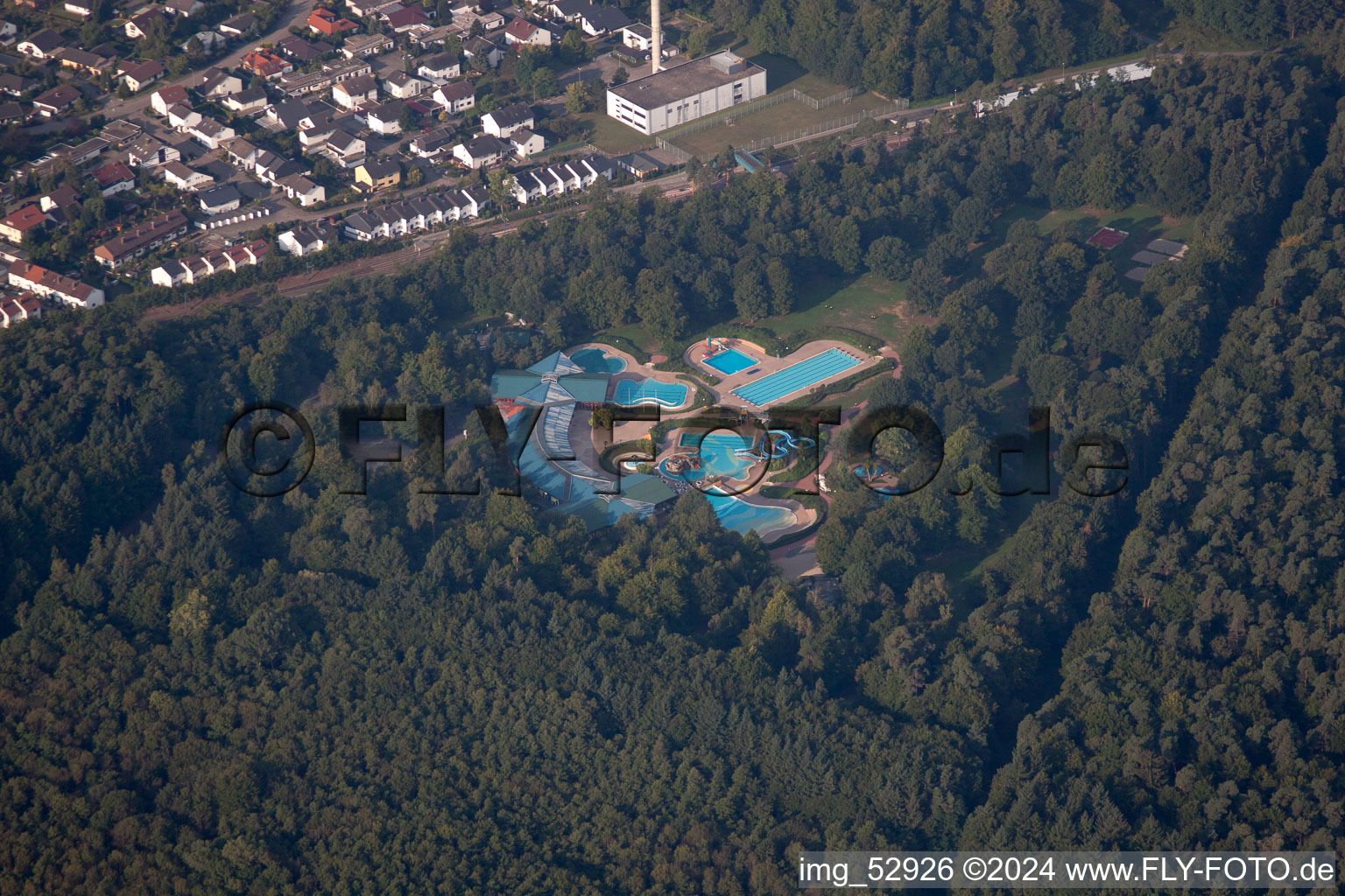 Oblique view of Swimming park in Wörth am Rhein in the state Rhineland-Palatinate, Germany