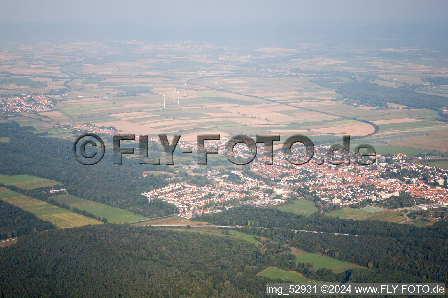 Kandel in the state Rhineland-Palatinate, Germany from the plane