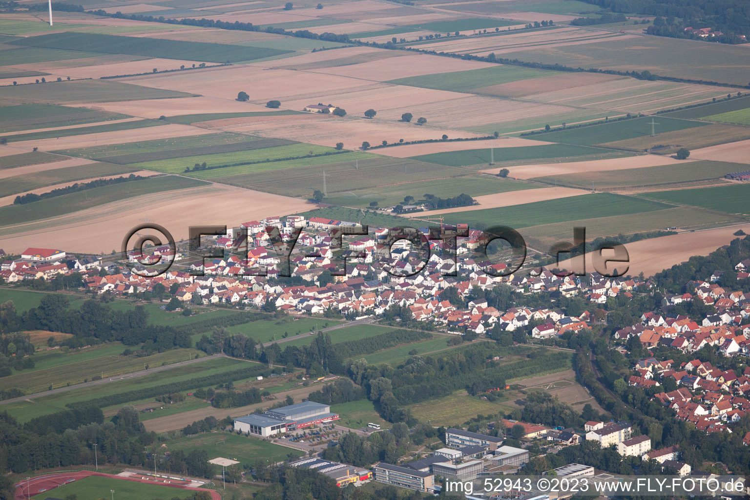 Höhenweg new development area in Kandel in the state Rhineland-Palatinate, Germany seen from above