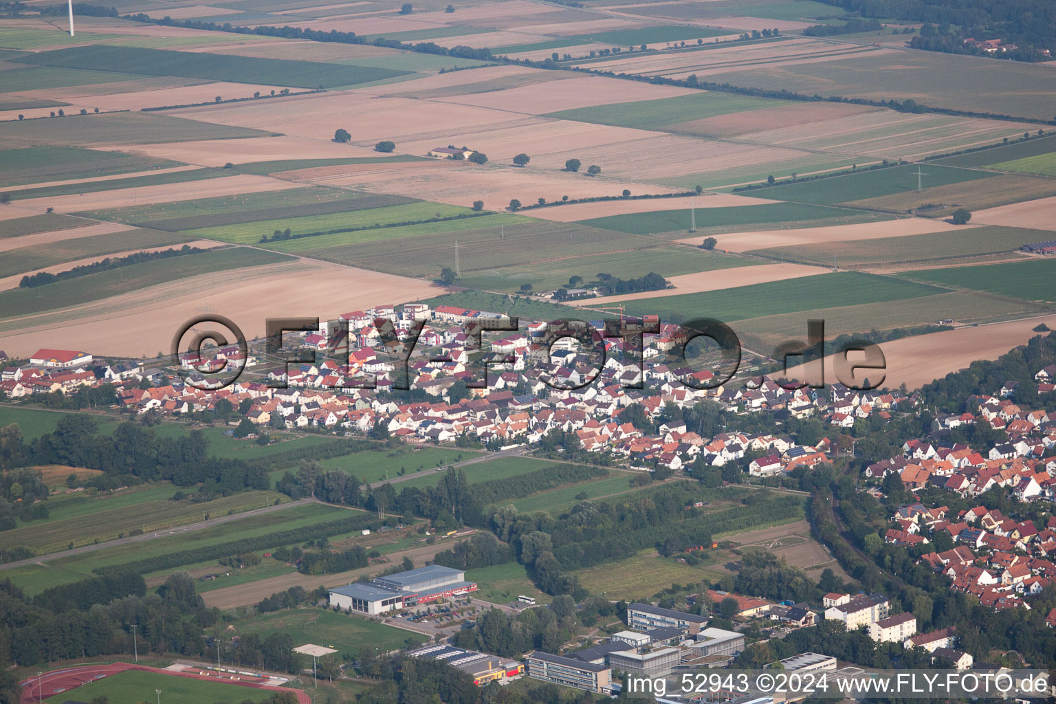 Höhenweg new development area in Kandel in the state Rhineland-Palatinate, Germany seen from above