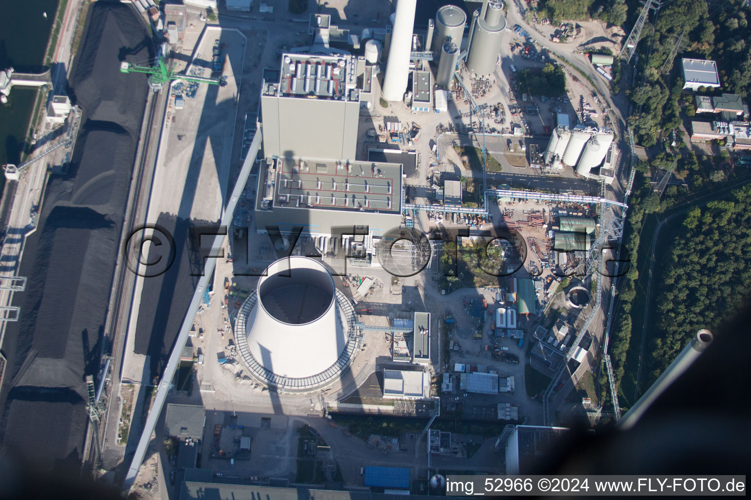 ENBW new building in the district Rheinhafen in Karlsruhe in the state Baden-Wuerttemberg, Germany from the plane