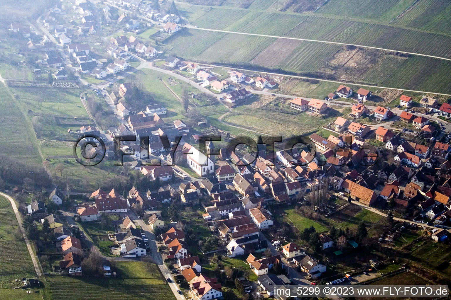 District Pleisweiler in Pleisweiler-Oberhofen in the state Rhineland-Palatinate, Germany from a drone