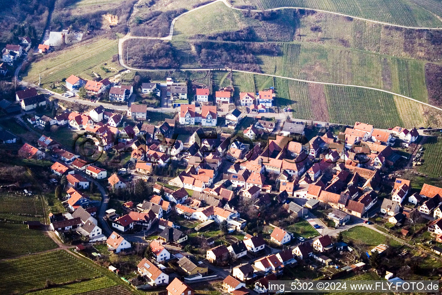 District Gleishorbach in Gleiszellen-Gleishorbach in the state Rhineland-Palatinate, Germany seen from a drone