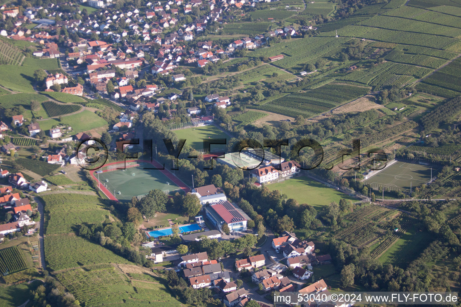 Ensemble of sports grounds of Suedbadischen Sportschule in the district Steinbach in Baden-Baden in the state Baden-Wurttemberg, Germany