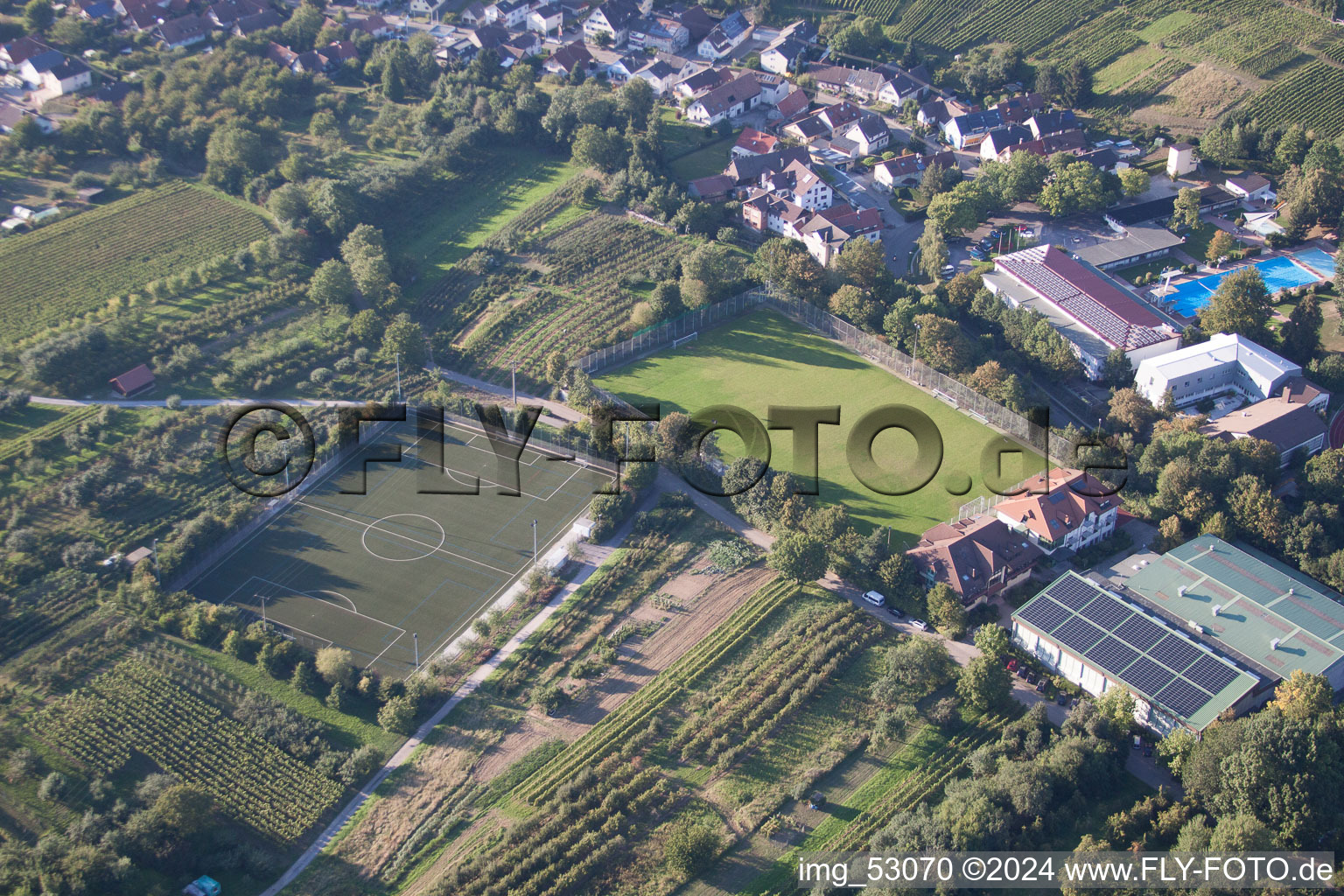 Oblique view of South Baden Sports School in the district Steinbach in Baden-Baden in the state Baden-Wuerttemberg, Germany