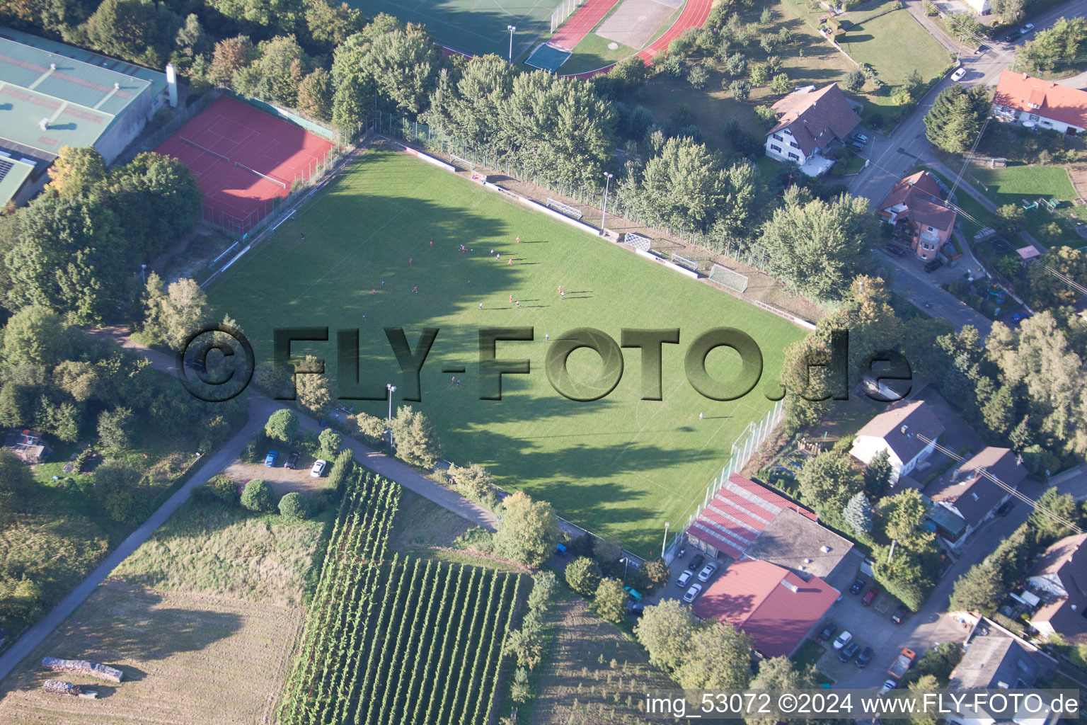 Ensemble of sports grounds of Suedbadischen Sportschule in the district Steinbach in Baden-Baden in the state Baden-Wurttemberg, Germany out of the air