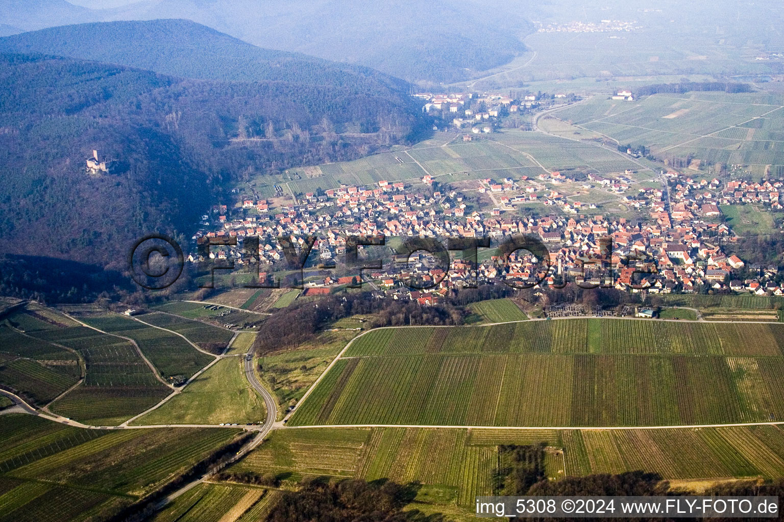 From the south in Klingenmünster in the state Rhineland-Palatinate, Germany