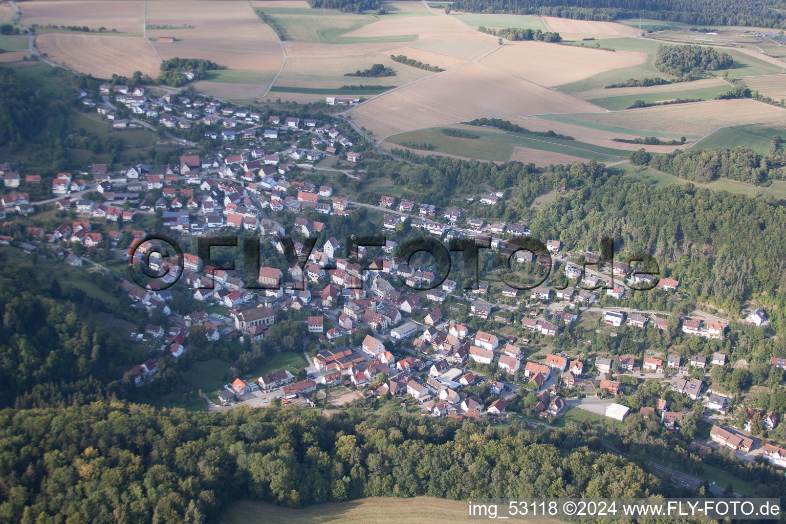 Horb am Neckar in the state Baden-Wuerttemberg, Germany from the plane