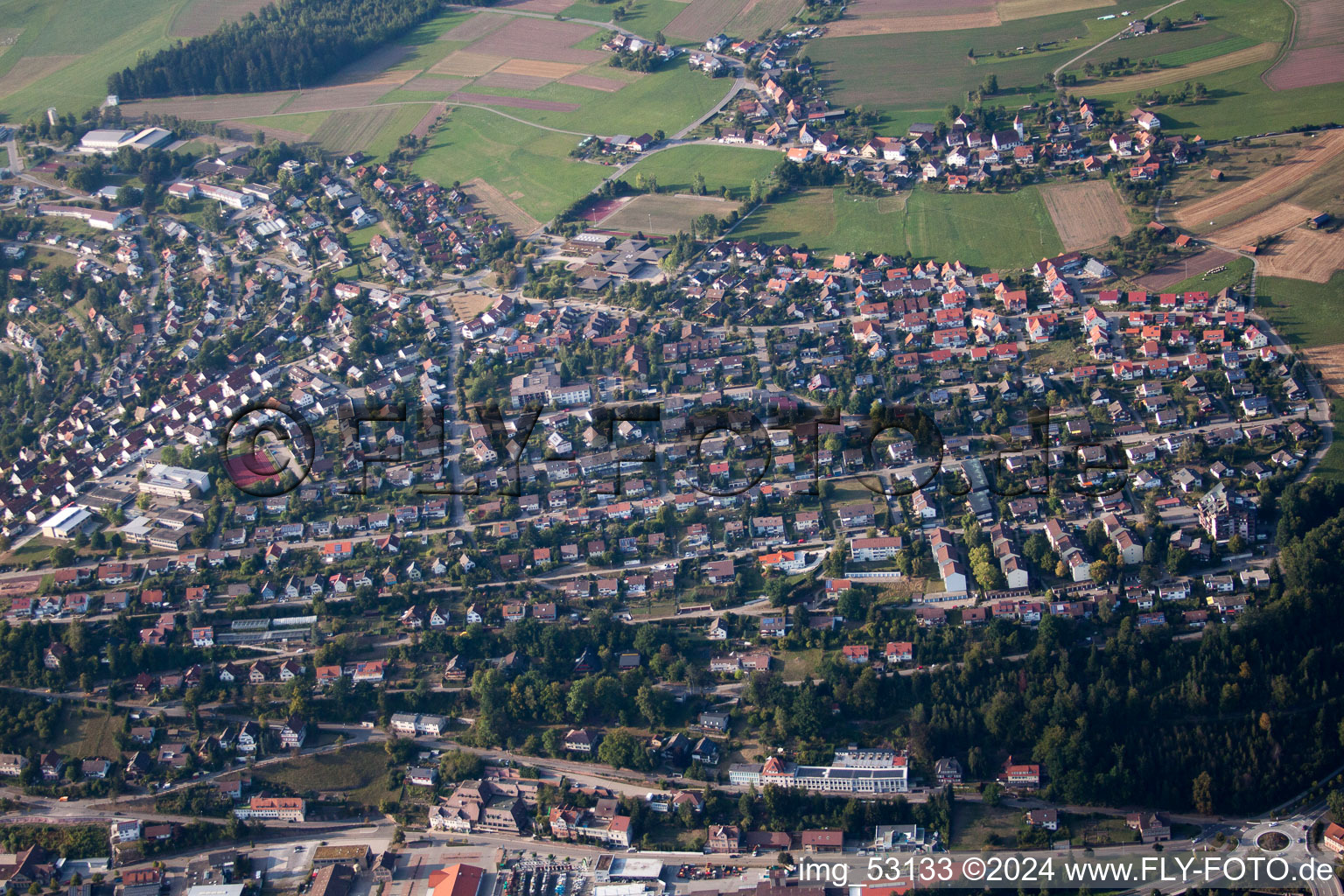 Aerial view of Altensteig in the state Baden-Wuerttemberg, Germany