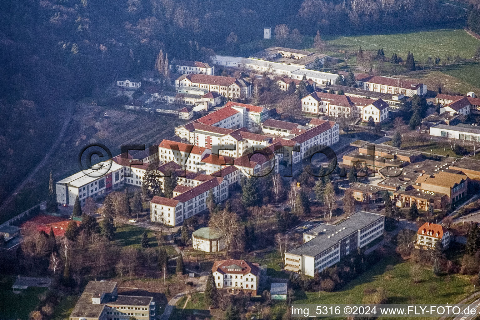 Bird's eye view of Psychiatric Hospital Landeck in Klingenmünster in the state Rhineland-Palatinate, Germany