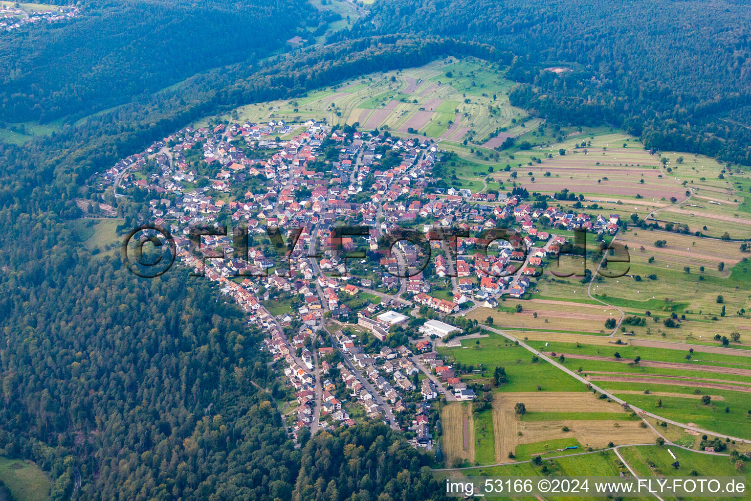 From the south in the district Pfaffenrot in Marxzell in the state Baden-Wuerttemberg, Germany