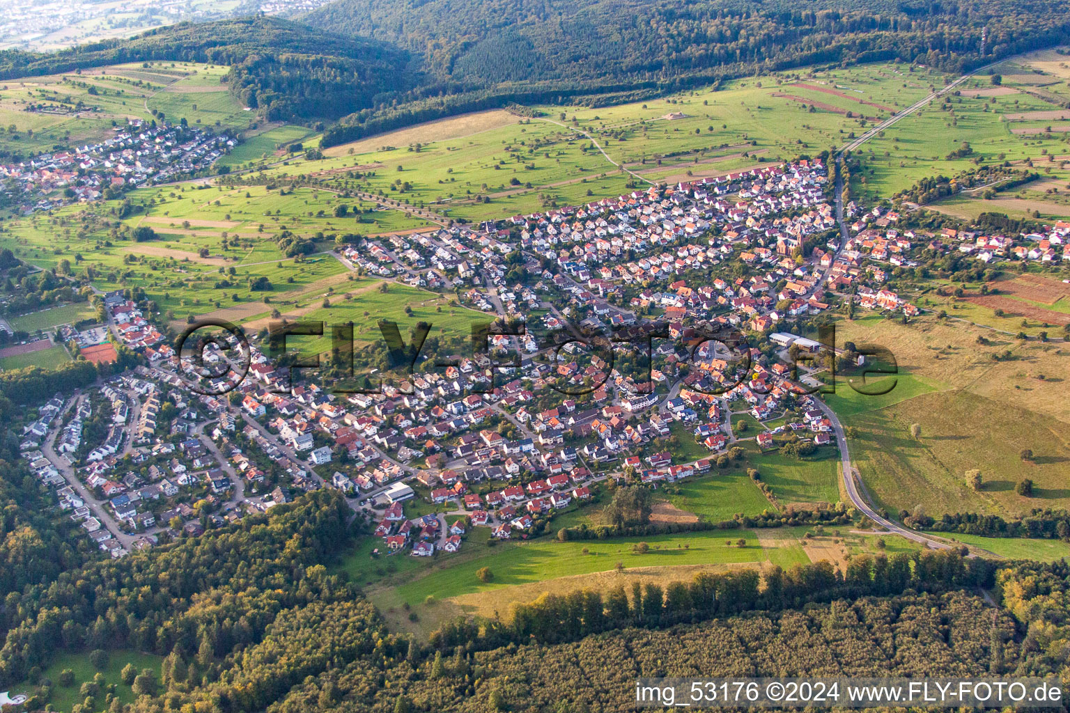 From the south in the district Schöllbronn in Ettlingen in the state Baden-Wuerttemberg, Germany